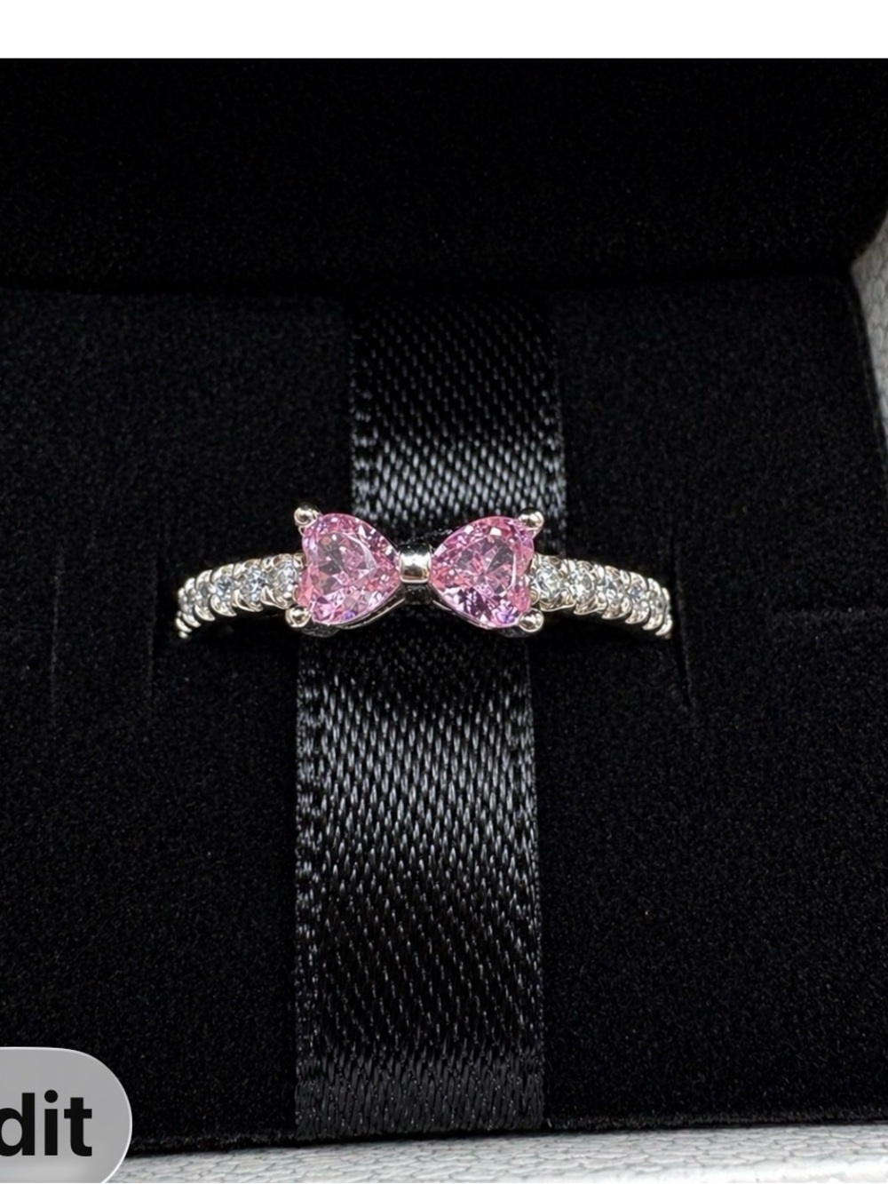Pandora 925 Sterling Silver Cubic Zirconia Ring 🎀 Pink Bow Feminine